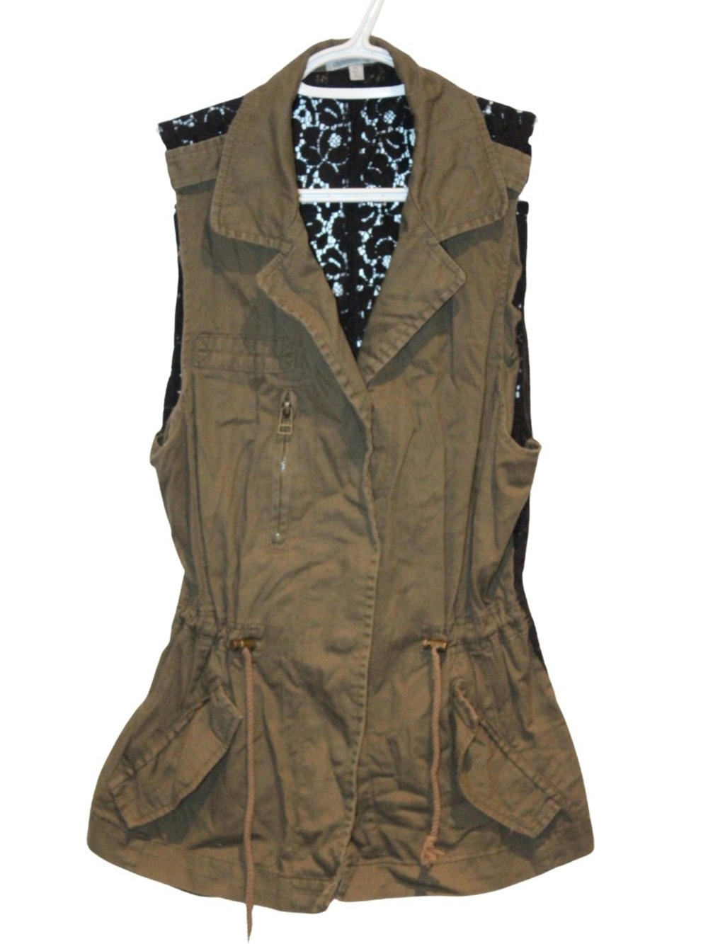 Charlotte Russe Olive Green Vest with Lace Back Size Medium